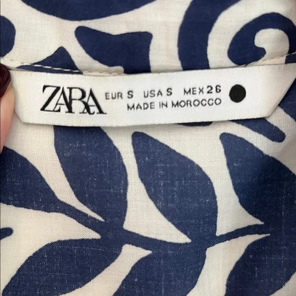 Zara Navy and White Floral Long Sleeve Dress - Picture 2 of 3